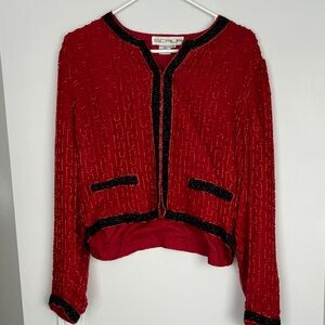 Scala Elegant Red Blazer with Black Trim